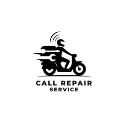 Call Repair Service with Motorcycle Logo Vector Icon Illustration