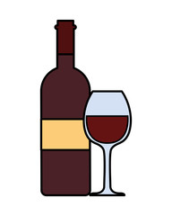 bottle and glass of wine on white background