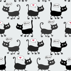 Seamless pattern with black cats