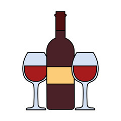 bottle and glass of wine on white background