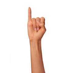 Manual Language Alphabet Deaf Gesture Sign I letter with Female Hand Black White for Communication of Disabled 
