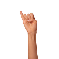 Manual Language Alphabet Deaf Gesture Sign J letter with Female Hand Black White for Communication of Disabled 