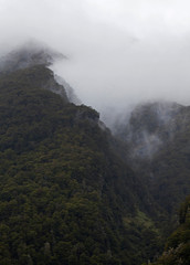 Mount aspiring National Park New Zealand. mountains and clouds. Fog