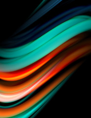 Silk smooth lines on black, liquid fluid color waves. Vector Illustration
