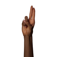 Manual Language Alphabet Deaf Gesture Sign U letter with Female Hand Black White for Communication of Disabled 
