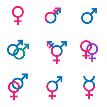 Gender Symbol Set, Sexual Orientation Icons - Male, Female, Hetero, Transgender, Lesbian, Gay, Hermaphroditus