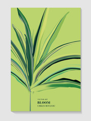 Greenery palm invitation card template design. Tropical leaf various green illustration on fresh background. Realliistic vector