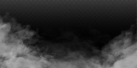 Fog or smoke isolated transparent special effect. White vector cloudiness, mist or smog background. Vector illustration - obrazy, fototapety, plakaty