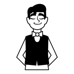 man waiter with uniform on white background