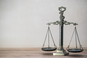 Lawyers office concept on rustic wooden table.