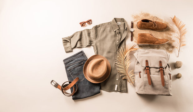 Men's clothing and accessories - tourist or traveler casual outfit