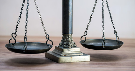 Lawyers office concept on rustic wooden table.