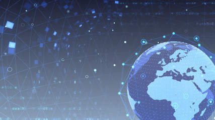 Earth on Digital Network space 3D illustration background EU Africa