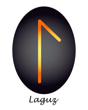 Fortune-telling rune Laguz yellow on a dark background. flat vector. illustration