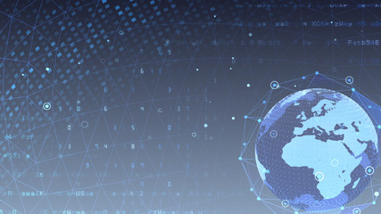 Earth on Digital Network space 3D illustration background EU Africa