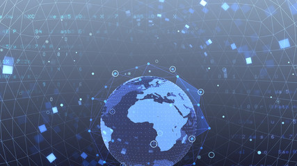 Earth on Digital Network space 3D illustration background EU Africa