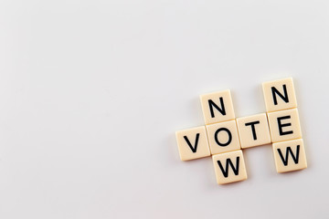 Word vote, now and new on white background 