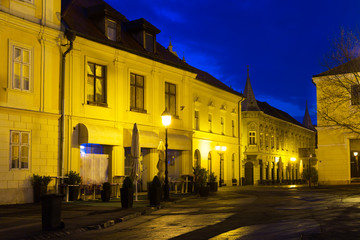 Fototapeta na wymiar View on night streets of Gyor is colorful landmark of Hungary