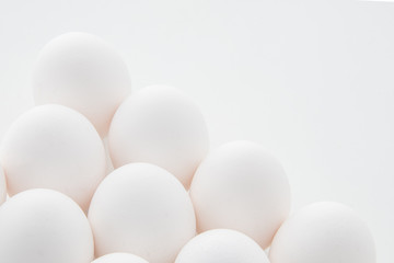 Chicken eggs on white background. Fresh chicken egg image.