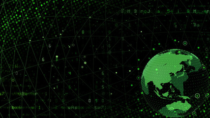 Earth on Digital Network space 3D illustration background Japan Australia