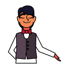 man waiter with uniform on white background
