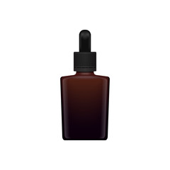 Brown glass closed bottle for essential oil. Front view mock up cosmetic bottle or medical bottle, flask, bottle 3d illustration