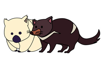 wombat and tasmanian devil on white background