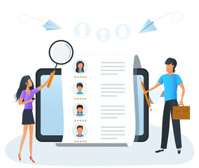 Concept of human resources, employee hiring, recruitment agency, employment service. Recruiter searching for candidate to hire in a list of job applicants. Business recruiting, online recruitment