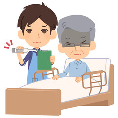 介護　体温計　体調不良　男性　年配男性
