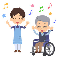 介護体操　笑顔　男性　年配男性