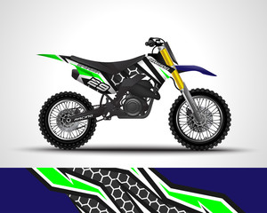 Racing motorcycle wrap decal and vinyl sticker design. Concept graphic abstract background for wrapping vehicles, motorsports, Sportbikes, motocross, supermoto and livery. Vector illustration.