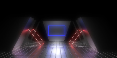 3D abstract background with neon lights. 3d illustration