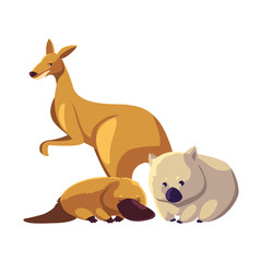 animals of australia on white background