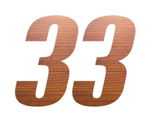 Number 33 with brown wooden texture on white background.