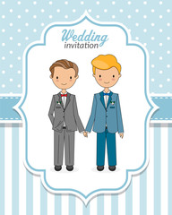 Gay marriage wedding invitation. Two men holding hands
