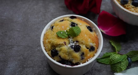 Valentines day breakfast Blueberry muffin yogurt granola served in a tray