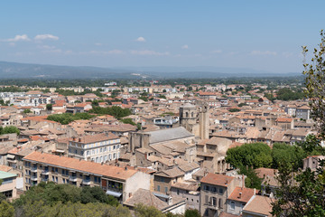 Fototapeta na wymiar panoramic view aerial top of french city Cavaillon town in Provence France