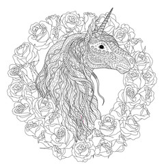 Beautiful unicorn for coloring book for adults.