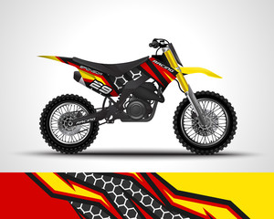 Racing motorcycle wrap decal and vinyl sticker design. Concept graphic abstract background for wrapping vehicles, motorsports, Sportbikes, motocross, supermoto and livery. Vector illustration.