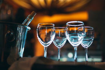 Empty Glasses of wine on the counter