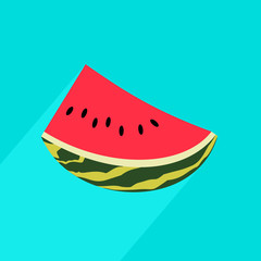Vector watermelon icon with long shadow. Fresh and juicy slice watermelon.