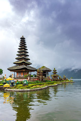 Pura Ulun Danu Bratan temple in Bratan lake, is famous tourist attraction destination in Bali island, Indonesia