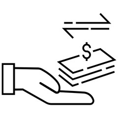 Merger and Acquisition Takeover Concept, Purchase of Net Assets on White Background, Hand with Currency and Two Direction Arrows Vector Icon Design