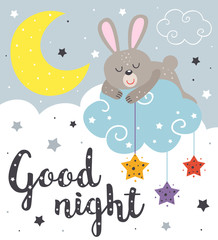 Obraz na płótnie Canvas poster with a sleeping rabbit - vector illustration, eps 