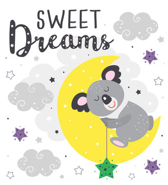 poster with a sleeping koala - vector illustration, eps    
