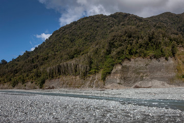 Fototapeta na wymiar Franz Josef Glacier. Mountains. New Zealand. Whataroa River