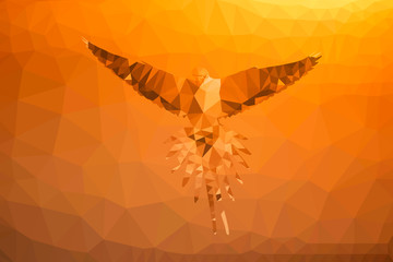 Bird polygonal low poly geometric. Orange background.