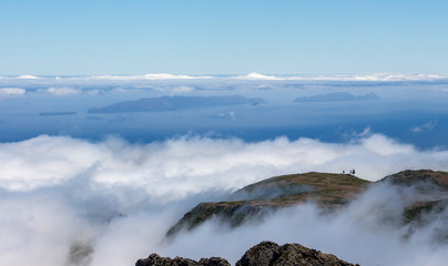 Madeira mountain landscape spectacular view clouds roller horizon blue sky outdoor traveling concept encumeada pass