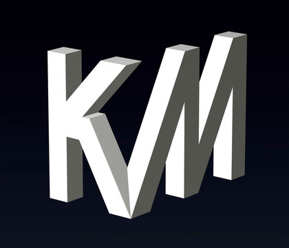 Font stylization of letters  K and Z, Y, Z, V, S/ M, A, font composition of the logo. 3D rendering.