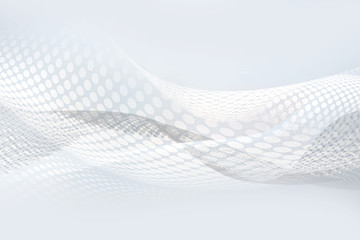 Futuristic technology halftone wave background. Digital dots white and grey internet backdrop.